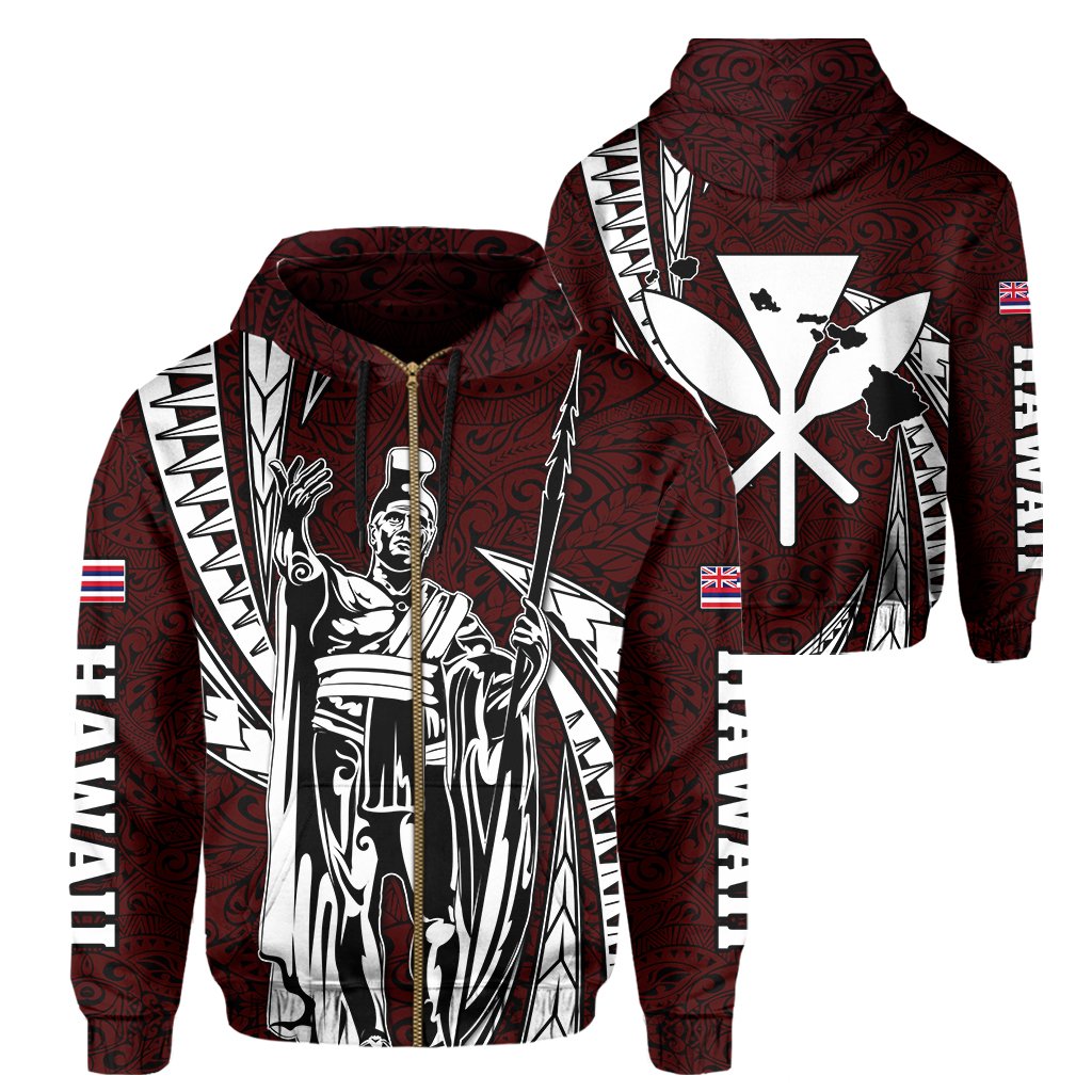Polynesian King Culture Red Hoodie (Zip up) Mega Style Unisex Black - Polynesian Pride