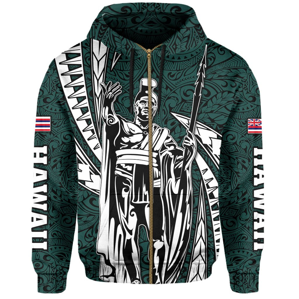 Polynesian King Culture Turquoise Hoodie (Zip up) Mega Style - Polynesian Pride