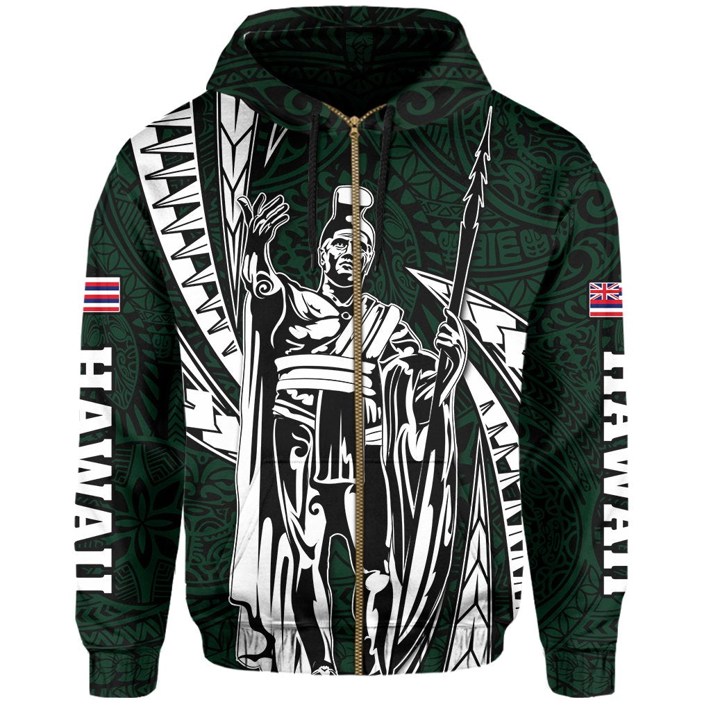 Polynesian King Hawaiian Style Tribal Tattoo Green Hoodie (Zip up) Mega Style - Polynesian Pride