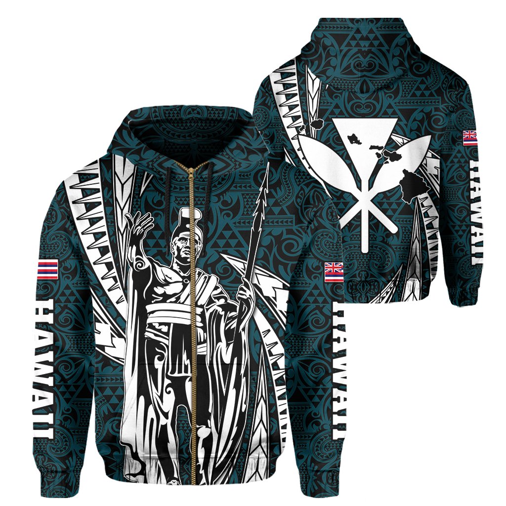 Polynesian King Kakau Turtle Blue Hoodie (Zip up) Mega Style Unisex Black - Polynesian Pride