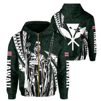 Polynesian King Kakau Turtle Green Hoodie (Zip up) Mega Style Unisex Black - Polynesian Pride