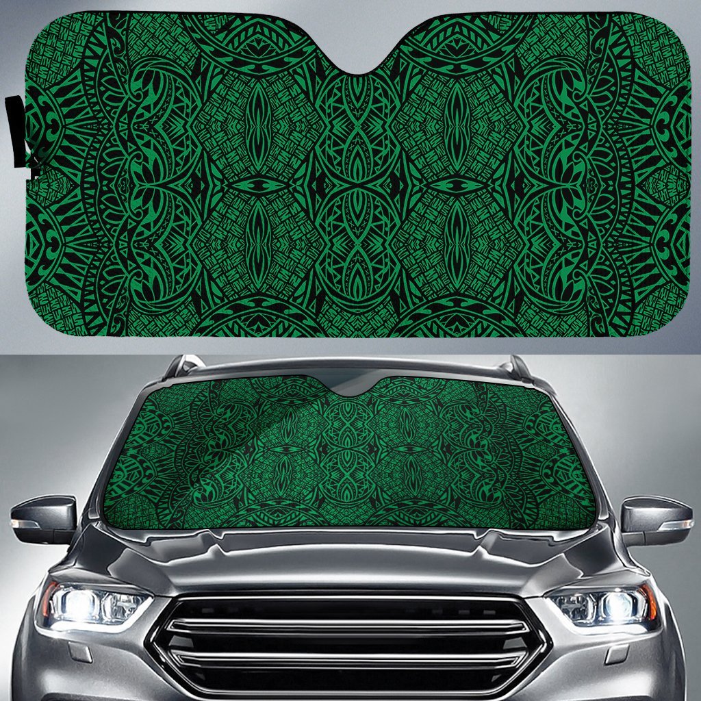 Polynesian Lauhala Mix Car Sun Shade Auto Sun Shade Universal Fit Green - Polynesian Pride