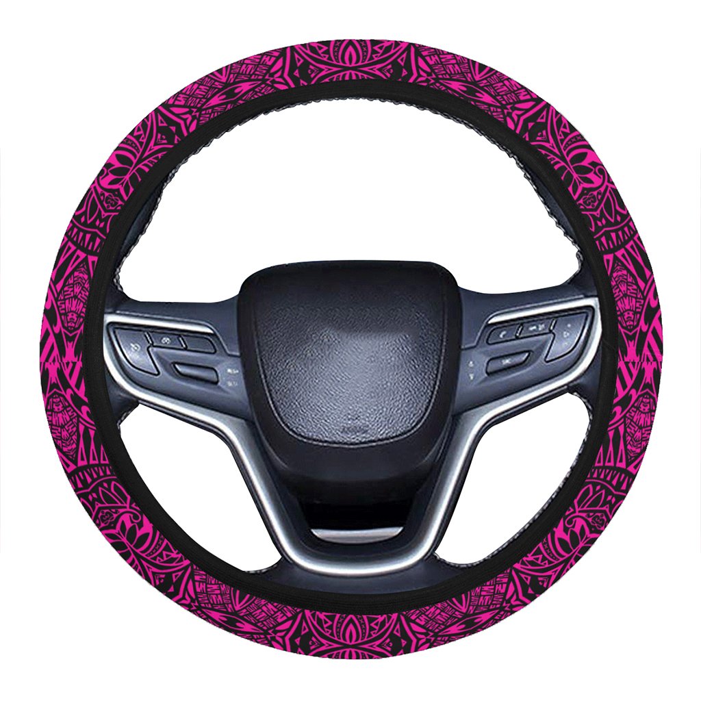 Polynesian Lauhala Mix Pink Hawaii Steering Wheel Cover with Elastic Edge One Size Pink Steering Wheel Cover - Polynesian Pride