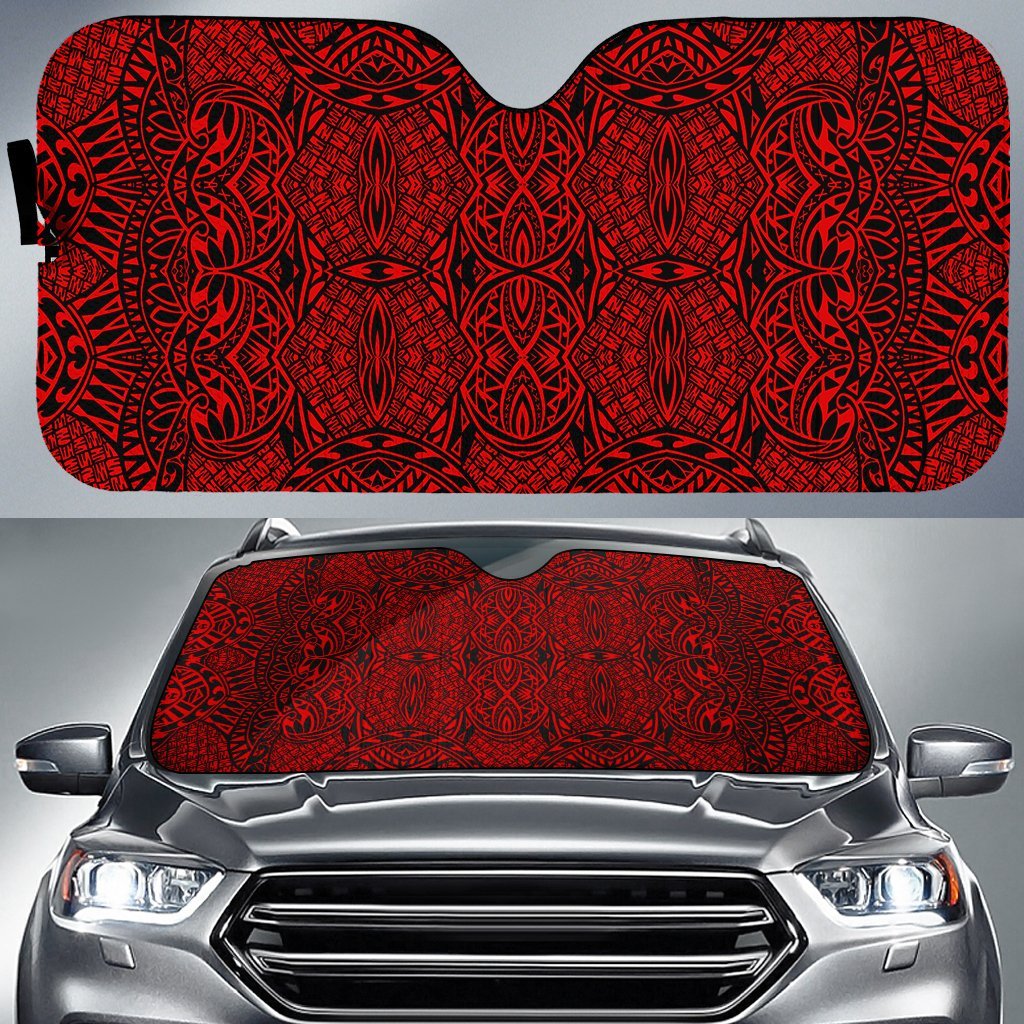 Polynesian Lauhala Mix Car Sun Shade Auto Sun Shade Universal Fit Red - Polynesian Pride