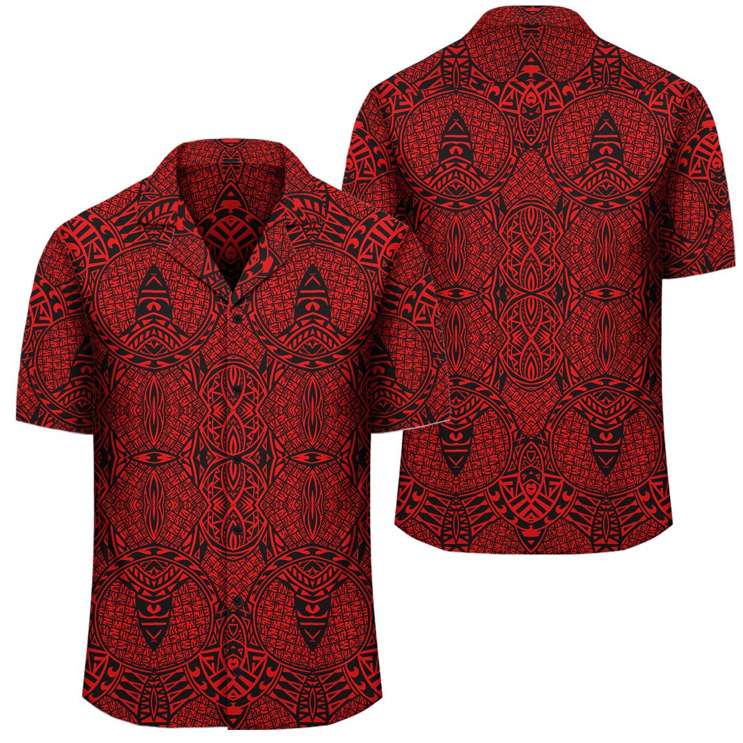 Polynesian Lauhala Mix Red Hawaiian Shirt Unisex Black - Polynesian Pride