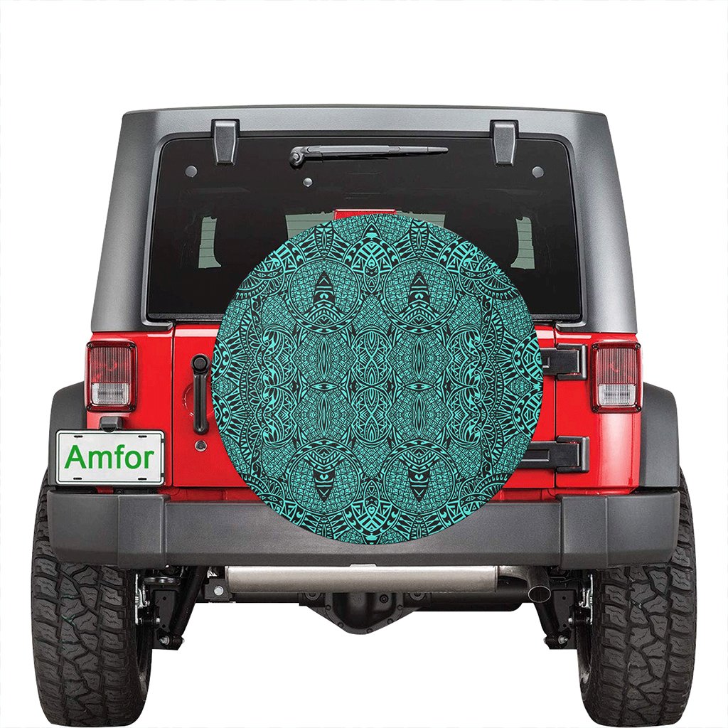 Polynesian Lauhala Mix Turquoise Hawaii Spare Tire Cover - Polynesian Pride