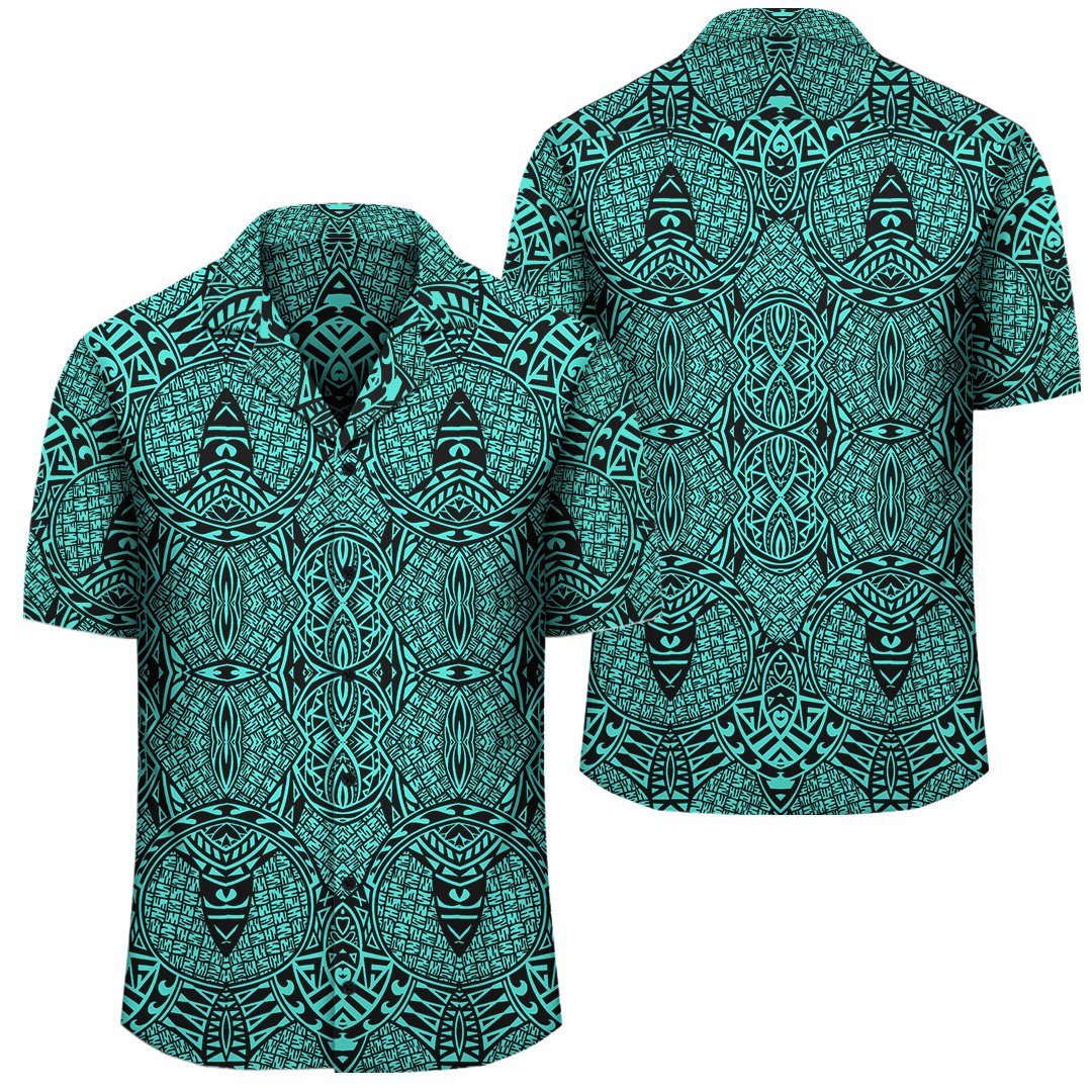 Polynesian Lauhala Mix Turquoise Hawaiian Shirt Unisex Black - Polynesian Pride