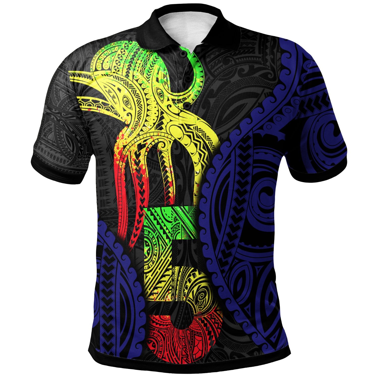 Polo Shirt Polynesian Octopus Number Style Five Unisex Black - Polynesian Pride