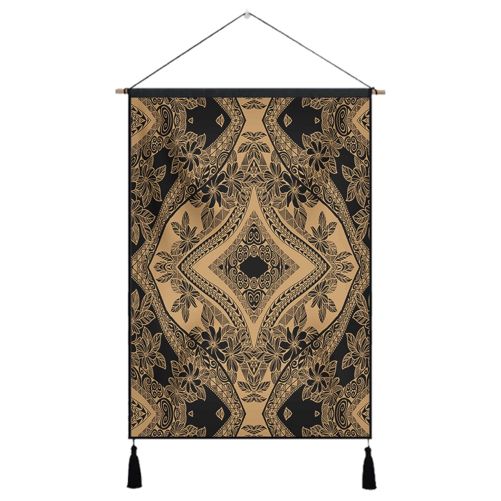 Polynesian Plumeria Mix Gold Black Hanging Poster - AH Hanging Poster 43 x 65 cm Cotton And Linen - Polynesian Pride