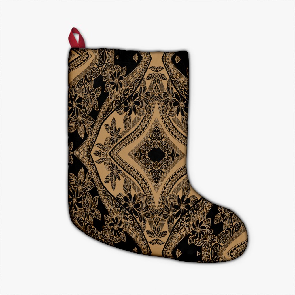 Polynesian Plumeria Mix Gold Black Christmas Stocking - Polynesian Pride