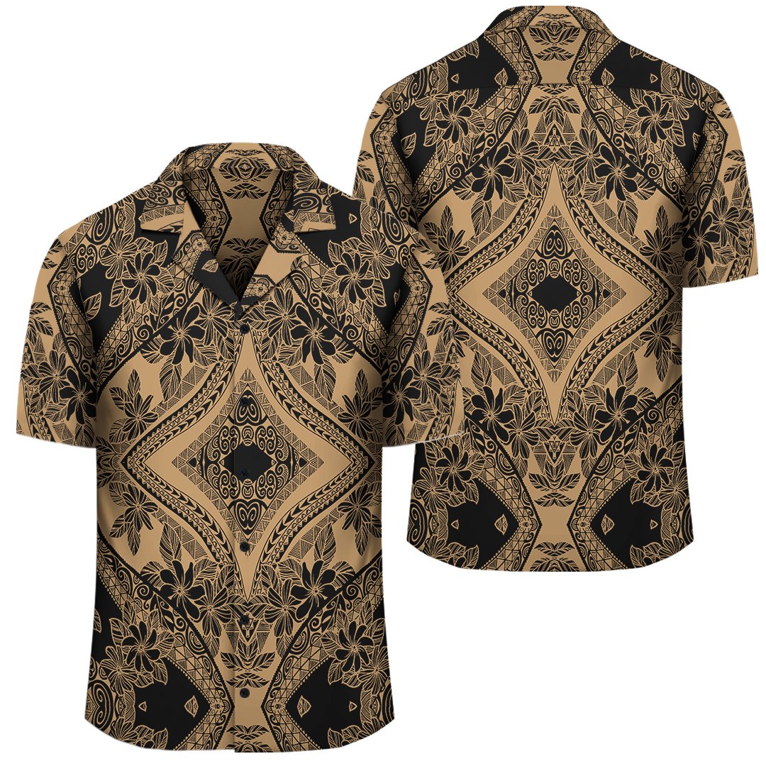 Polynesian Plumeria Mix Gold Black Hawaiian Shirt Unisex Black - Polynesian Pride