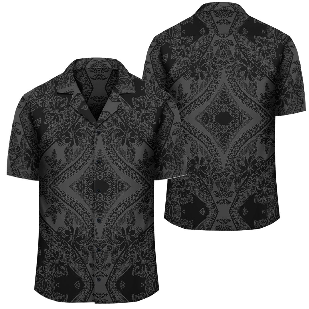 Polynesian Plumeria Mix Gray Black Hawaiian Shirt Unisex Black - Polynesian Pride