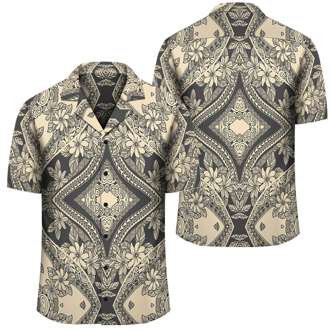 Polynesian Plumeria Mix Gray Hawaiian Shirt Unisex Black - Polynesian Pride