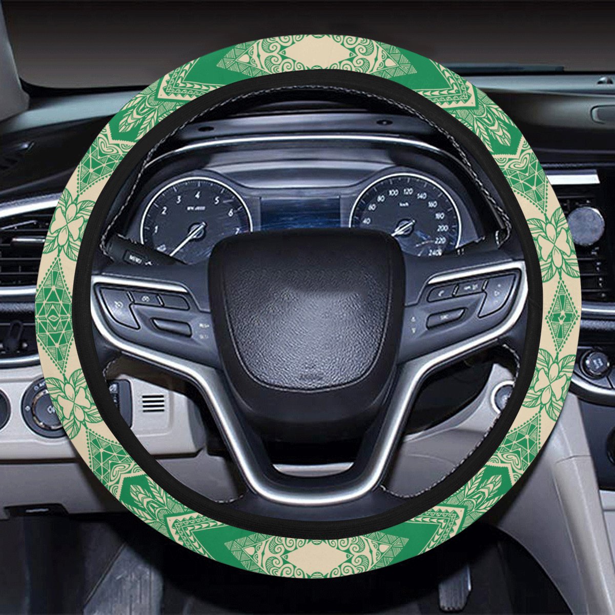 Polynesian Plumeria Mix Green Hawaii Steering Wheel Cover with Elastic Edge - Polynesian Pride