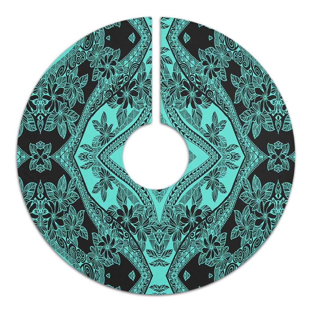 Polynesian Plumeria Mix Turquoise Black Tree Skirt - Polynesian Pride