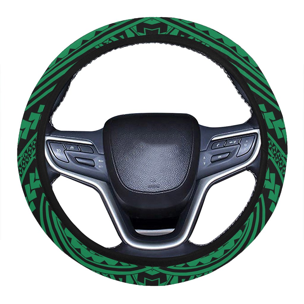 Polynesian Seamless Green Hawaii Steering Wheel Cover with Elastic Edge One Size Green Steering Wheel Cover - Polynesian Pride