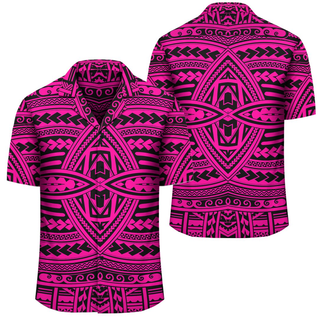 Polynesian Seamless Pink Hawaiian Shirt Unisex Black - Polynesian Pride