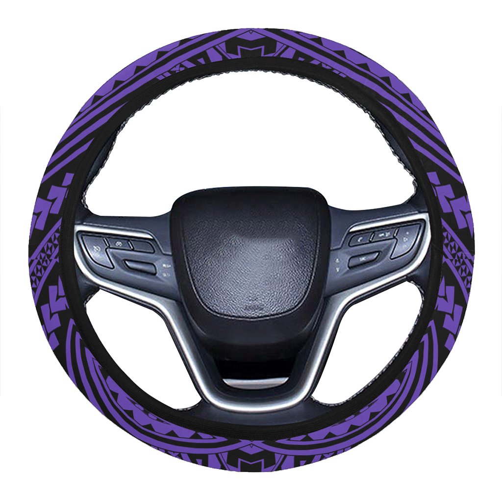 Polynesian Seamless Violet Hawaii Steering Wheel Cover with Elastic Edge One Size White Steering Wheel Cover - Polynesian Pride