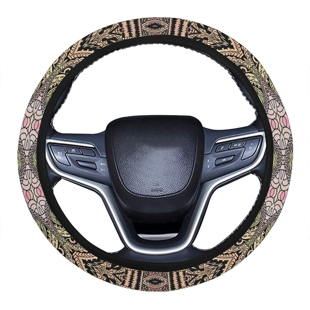 Polynesian Symmetry Brown Hawaii Steering Wheel Cover with Elastic Edge One Size White Steering Wheel Cover - Polynesian Pride