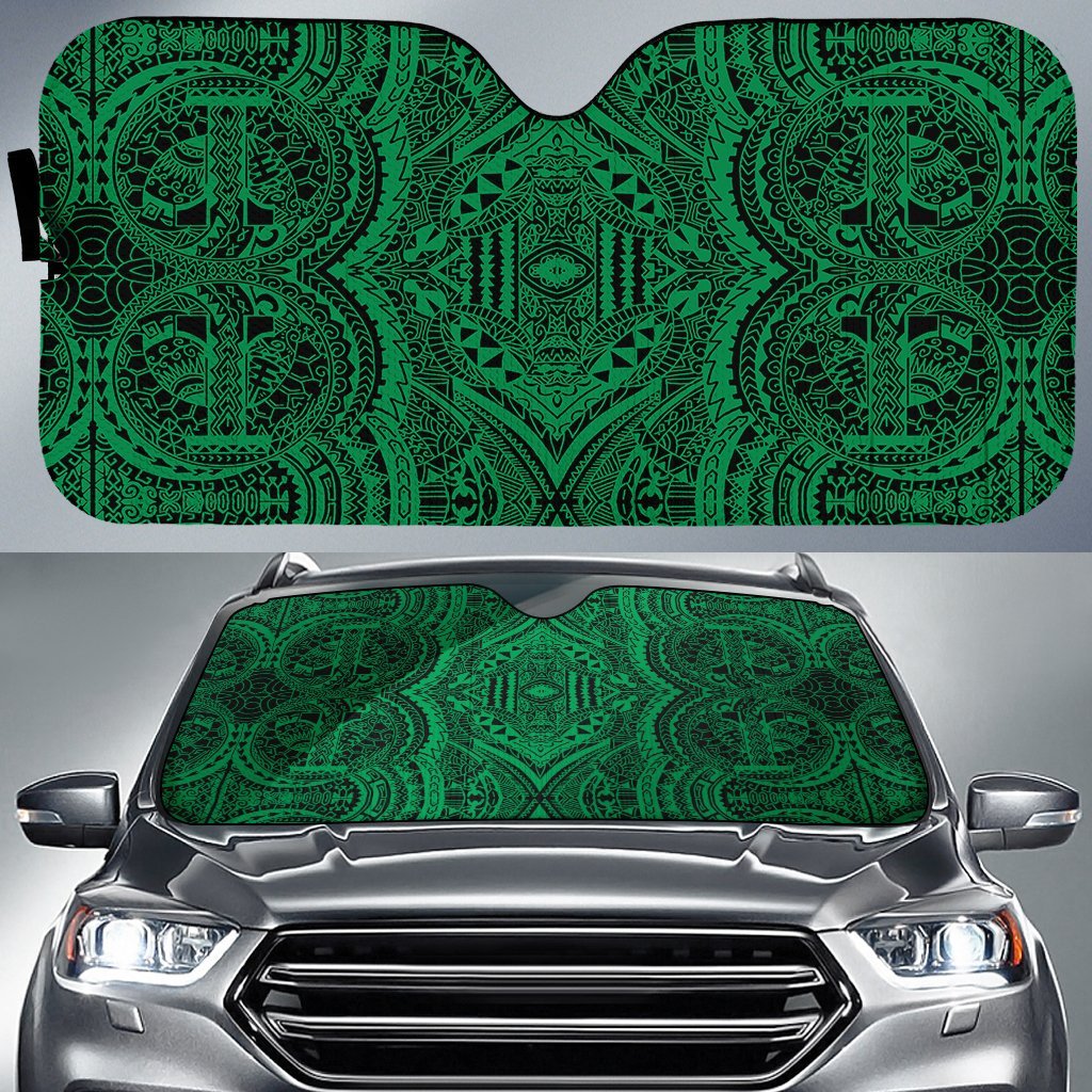 Polynesian Symmetry Car Sun Shade Auto Sun Shade Universal Fit Green - Polynesian Pride