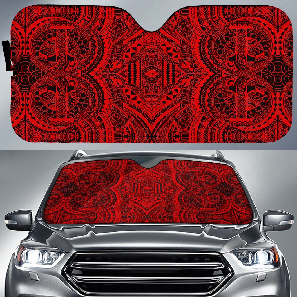 Polynesian Symmetry Car Sun Shade Auto Sun Shade Universal Fit Red - Polynesian Pride