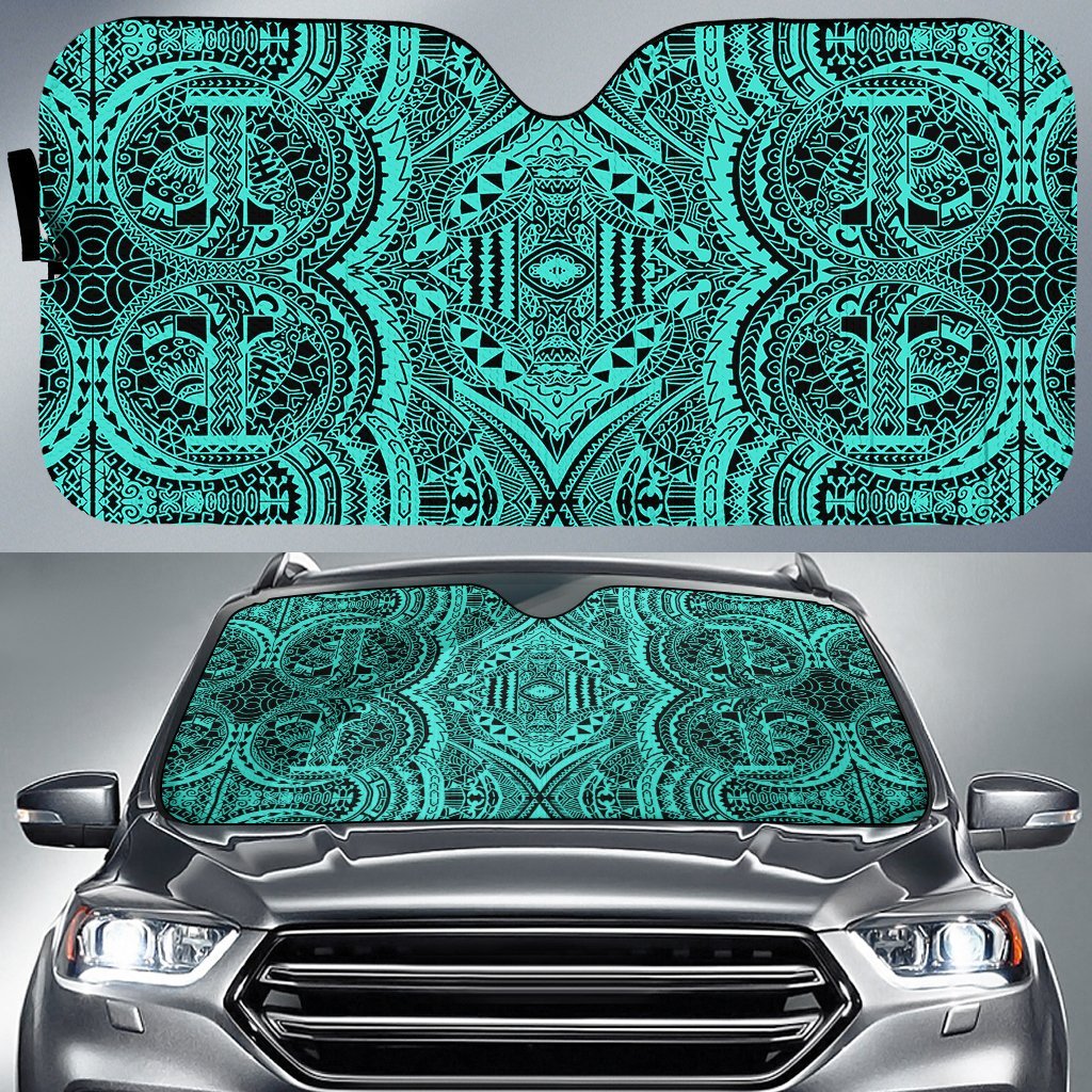 Polynesian Symmetry Car Sun Shade Auto Sun Shade Universal Fit Turquoise - Polynesian Pride