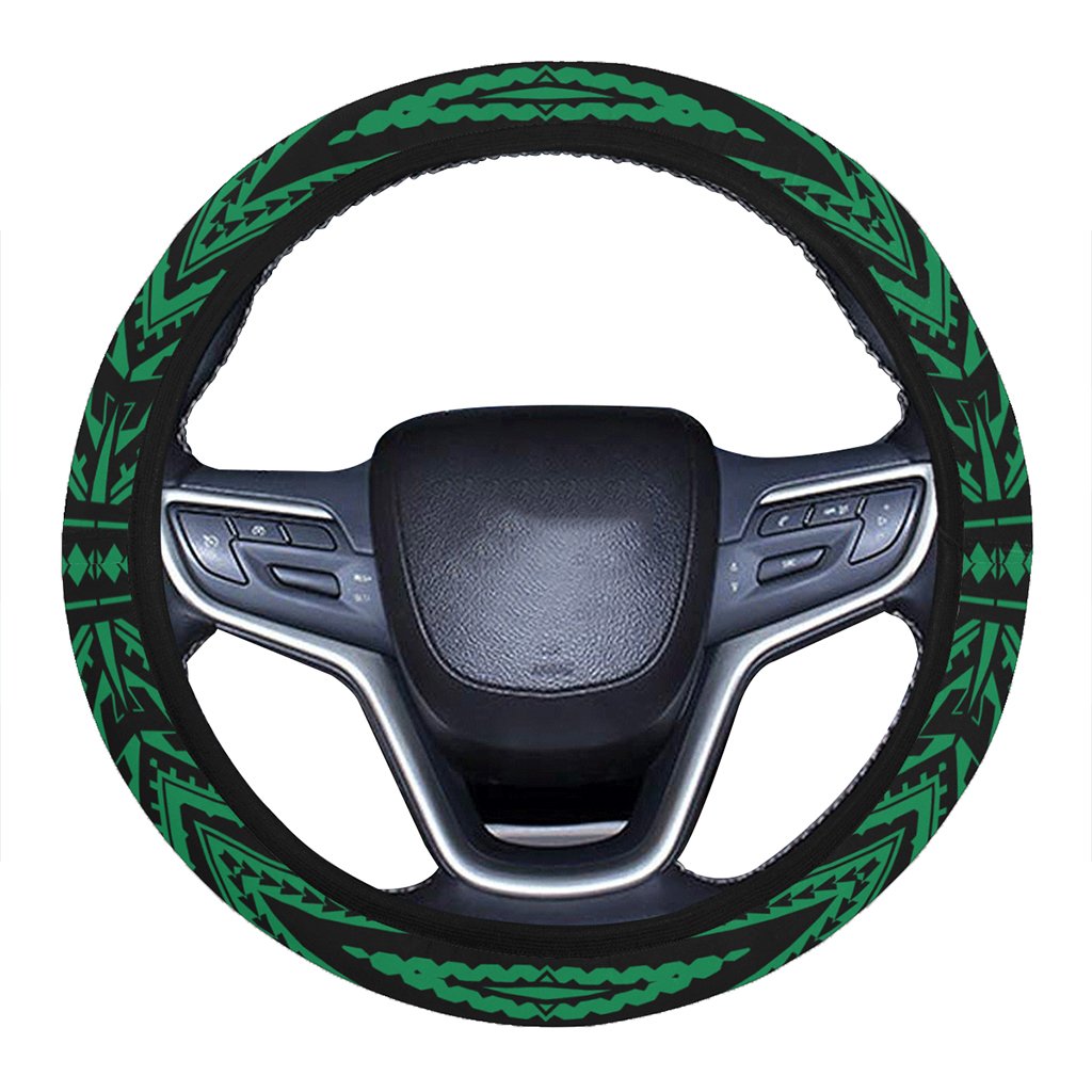 Polynesian Tatau Green Hawaii Steering Wheel Cover with Elastic Edge One Size Green Steering Wheel Cover - Polynesian Pride