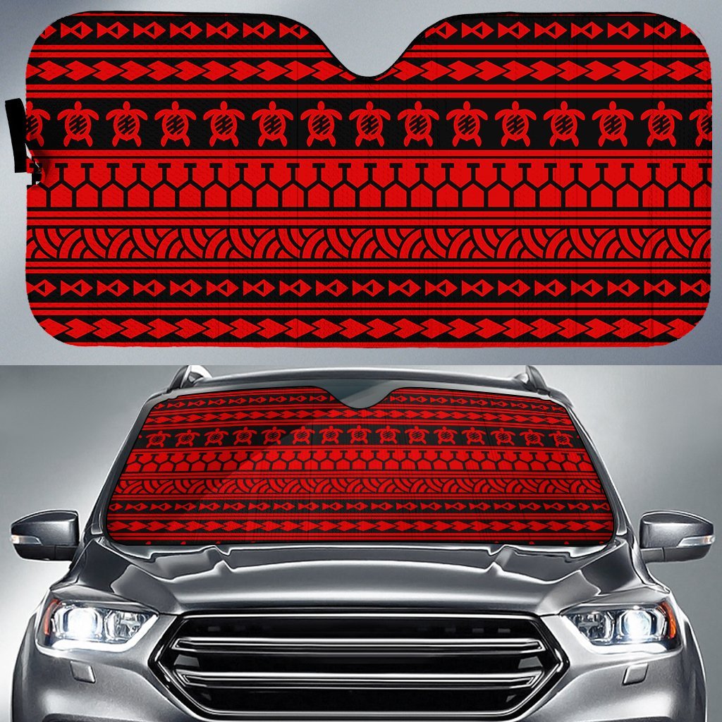 Polynesian Tattoo Tribal Car Sun Shade Auto Sun Shade Universal Fit Red - Polynesian Pride