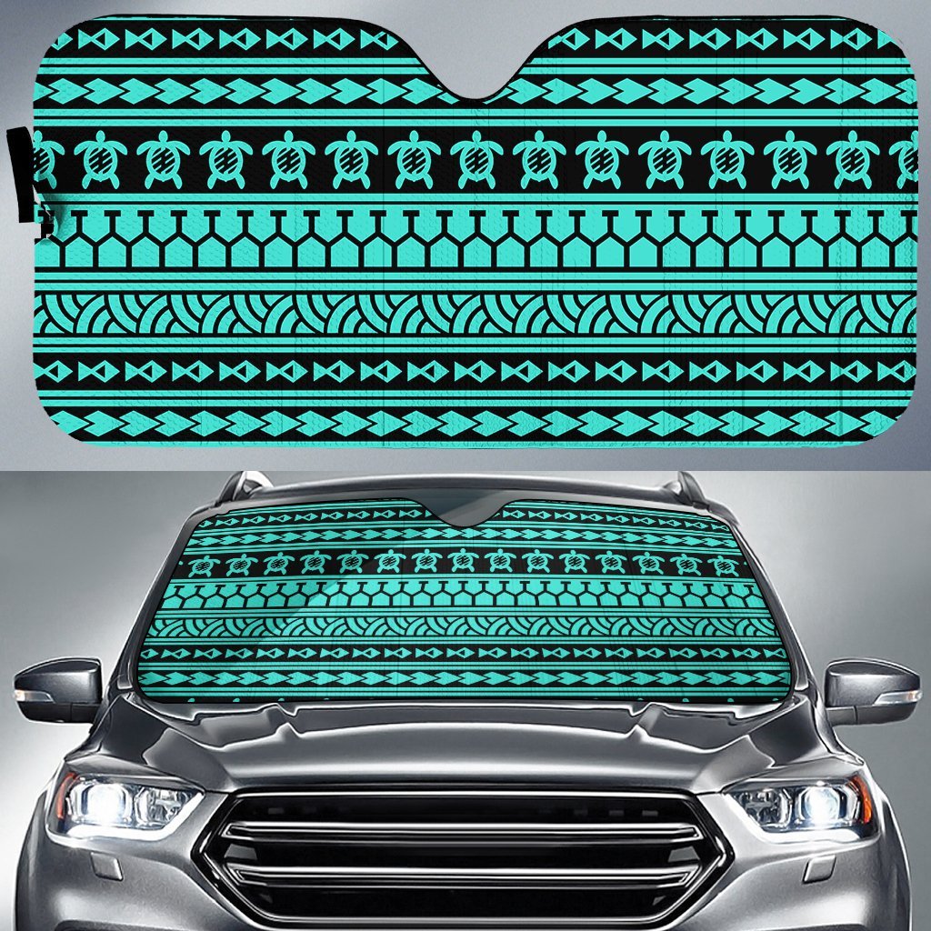 Polynesian Tattoo Tribal Car Sun Shade Auto Sun Shade Universal Fit Turquoise - Polynesian Pride