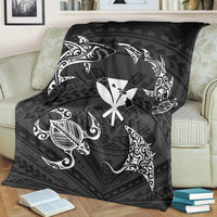 Polynesian Turtle Hammerhead Shark Ray Kanaka Hawaii Premium Blankets Circle - AH - Polynesian Pride