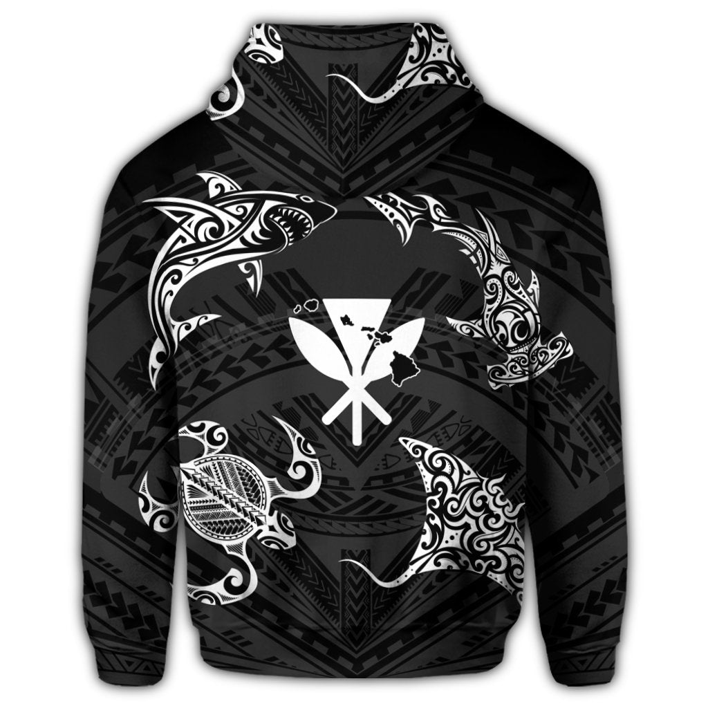 Polynesian Turtle Hammerhead Shark Ray Kanaka Hawaii Zip Hoodie Circle - Polynesian Pride
