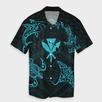 Matching Dress and Hawaiian Shirt Polynesian Turtle Hammerhead Shark Ray Kanaka Hawaii Circle Blue RLT14 - Polynesian Pride