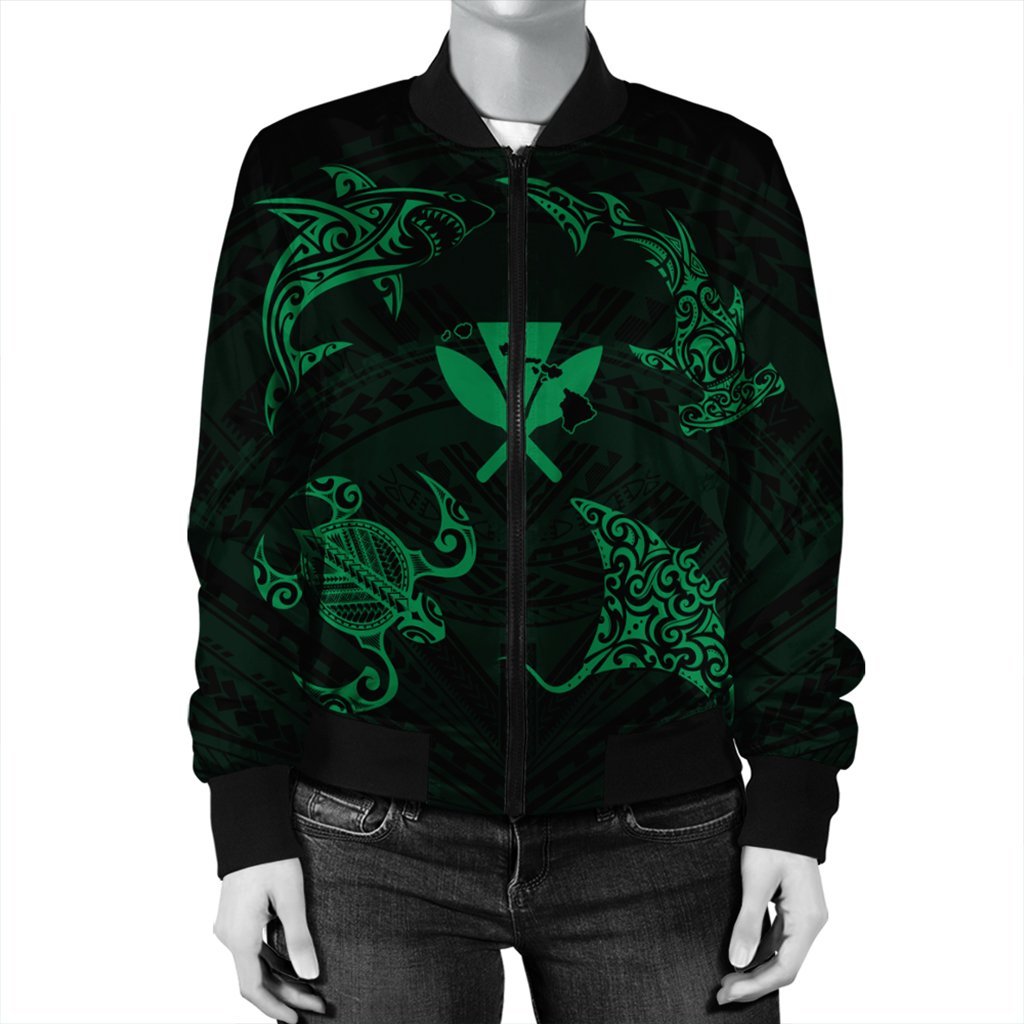 Polynesian Turtle Hammerhead Shark Ray Kanaka Hawaii Bomber Jacket Circle Green - AH - Polynesian Pride