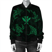 Polynesian Turtle Hammerhead Shark Ray Kanaka Hawaii Bomber Jacket Circle Green - AH - Polynesian Pride