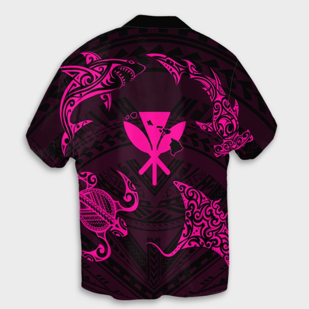 Matching Couple Hawaiian Outfits Dress and Hawaiian Shirt Polynesian Turtle Hammerhead Shark Ray Kanaka Hawaii Circle Pink RLT14 - Polynesian Pride