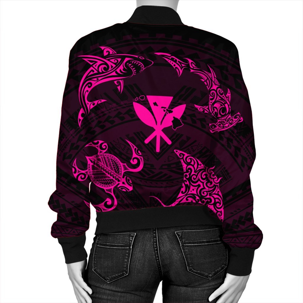 Polynesian Turtle Hammerhead Shark Ray Kanaka Hawaii Bomber Jacket Circle Pink - AH - Polynesian Pride