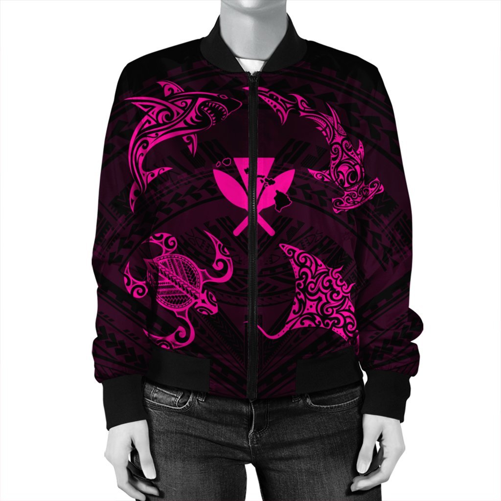 Polynesian Turtle Hammerhead Shark Ray Kanaka Hawaii Bomber Jacket Circle Pink - AH - Polynesian Pride