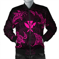 Polynesian Turtle Hammerhead Shark Ray Kanaka Hawaii Bomber Jacket Circle Pink - AH Black Unisex - Polynesian Pride