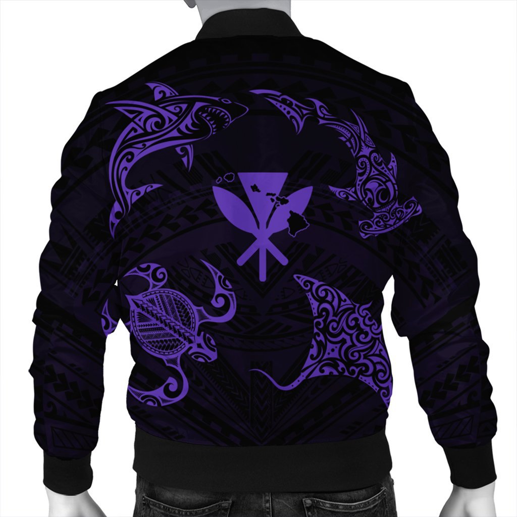 Polynesian Turtle Hammerhead Shark Ray Kanaka Hawaii Bomber Jacket Circle Purple - AH - Polynesian Pride