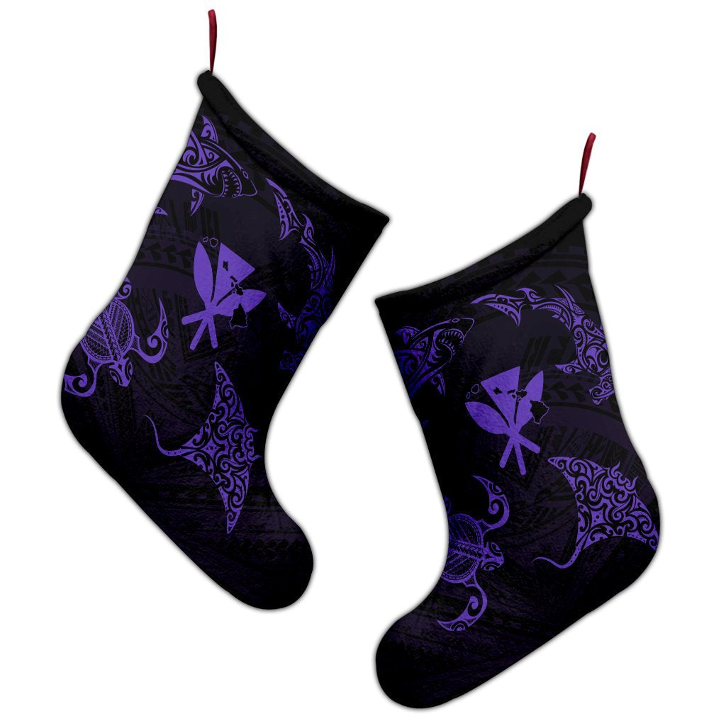 Polynesian Turtle Hammerhead Shark Ray Kanaka Hawaii Christmas Stocking Circle Purple - AH - Polynesian Pride