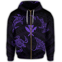 Polynesian Turtle Hammerhead Shark Ray Kanaka Hawaii Zip Hoodie Circle Purple - Polynesian Pride