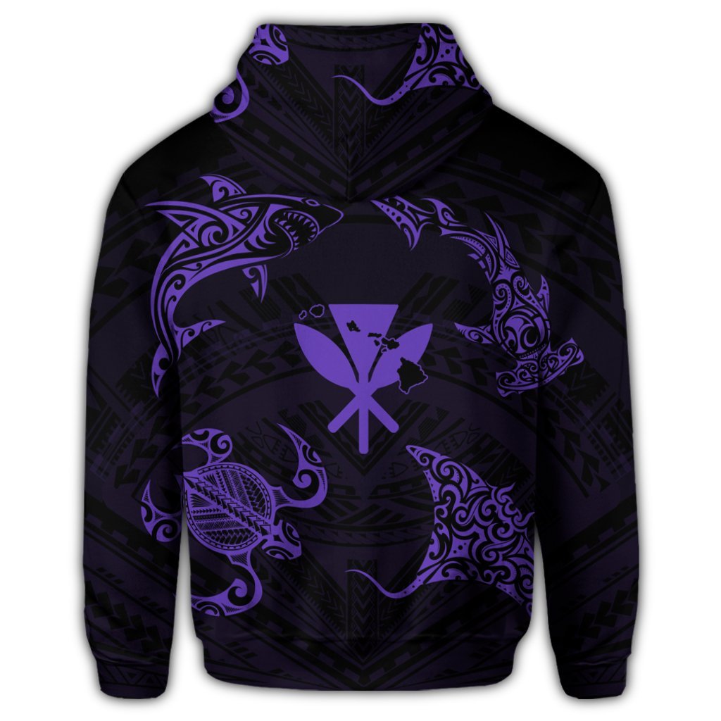 Polynesian Turtle Hammerhead Shark Ray Kanaka Hawaii Zip Hoodie Circle Purple - Polynesian Pride