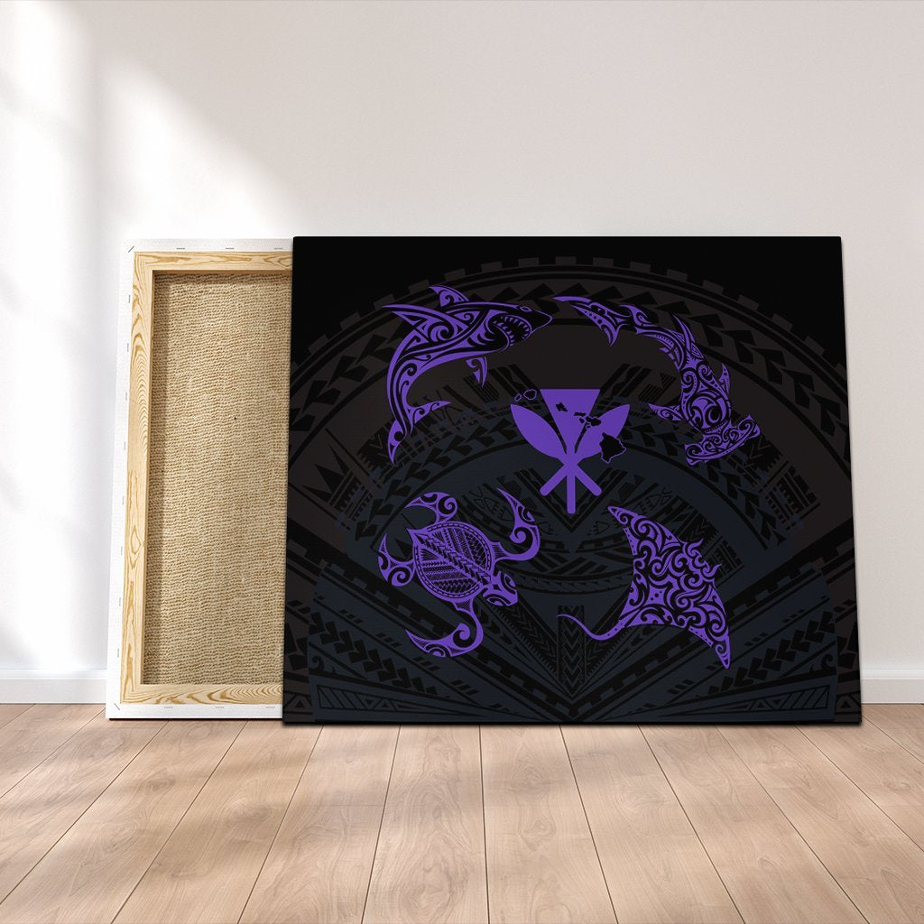 Polynesian Turtle Hammerhead Shark Ray Kanaka Hawaii Canvas Circle Purple - AH Canvas Poly-cotton - Polynesian Pride