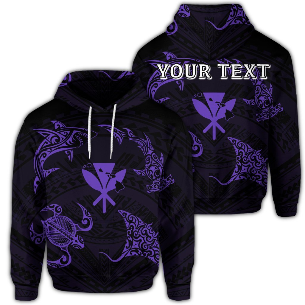 Custom Polynesian Turtle Hammerhead Shark Ray Kanaka Hawaii Hoodie Circle Purple Unisex Art - Polynesian Pride