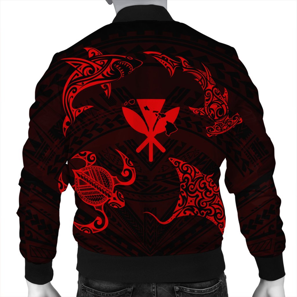 Polynesian Turtle Hammerhead Shark Ray Kanaka Hawaii Bomber Jacket Circle Red - AH - Polynesian Pride