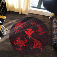 Polynesian Turtle Hammerhead Shark Ray Kanaka Hawaii Round Carpet Circle Red - AH - Polynesian Pride
