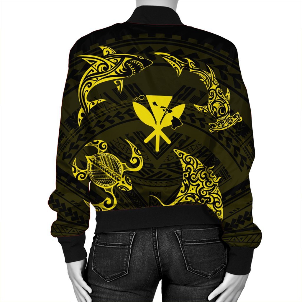 Polynesian Turtle Hammerhead Shark Ray Kanaka Hawaii Bomber Jacket Circle Yellow - AH - Polynesian Pride
