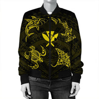 Polynesian Turtle Hammerhead Shark Ray Kanaka Hawaii Bomber Jacket Circle Yellow - AH - Polynesian Pride