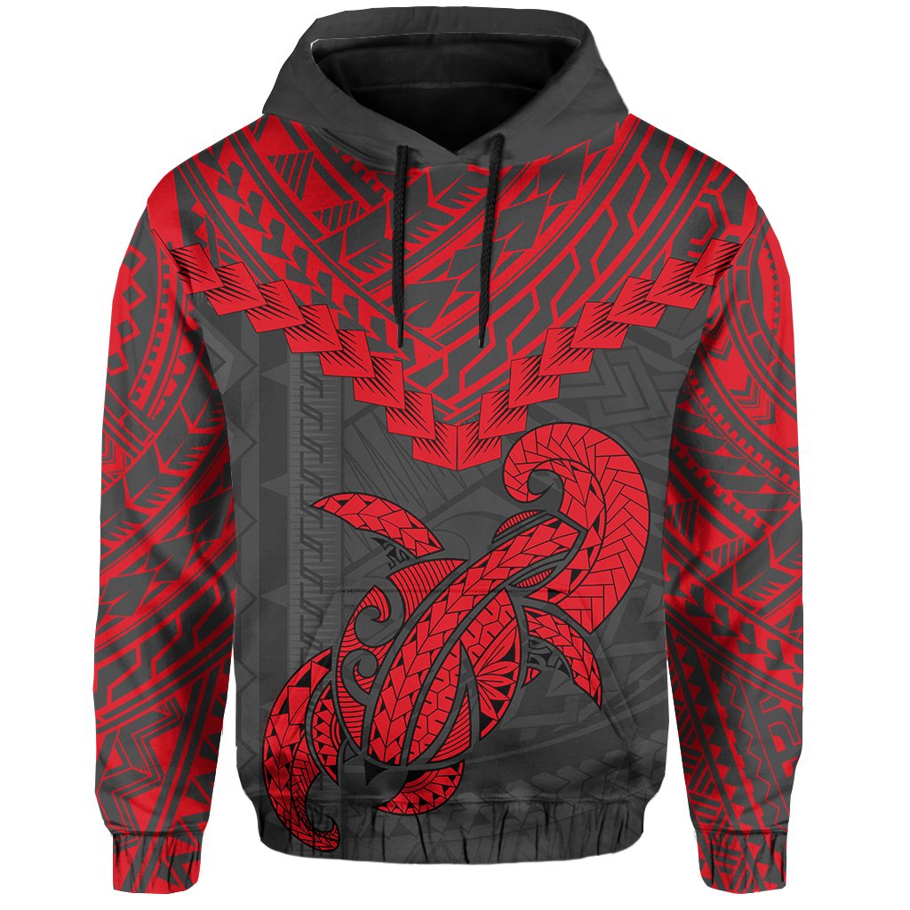 Polynesian Turtle Kanaka Map Hawaii Hoodie Red Ti Style - Polynesian Pride
