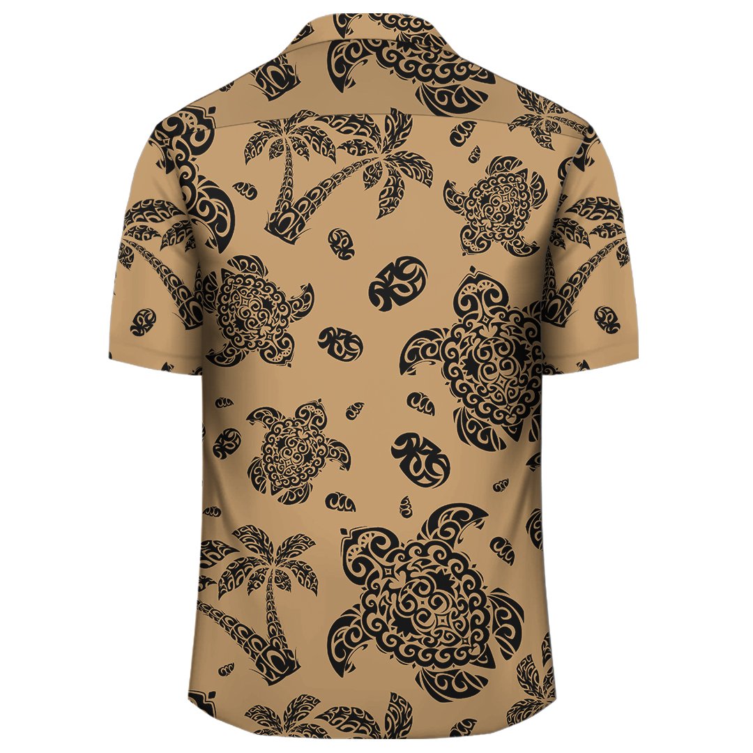 Polynesian Turtle Palm And Sea Pebbles Gold Hawaiian Shirt - Polynesian Pride